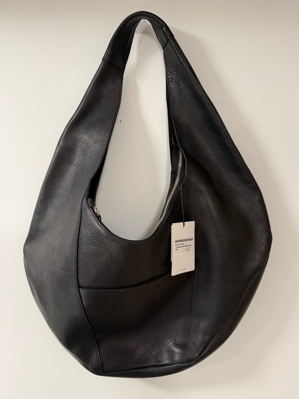 Classic Black Leather Shoulder Hobo Bag from Argentina